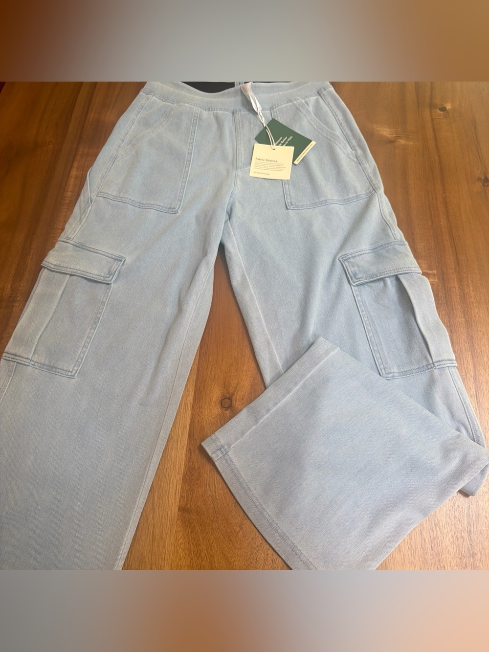 Halara Flex™ Mid Rise Pockets Straight Leg Casual Cargo Jeans XS Light Blue NWT